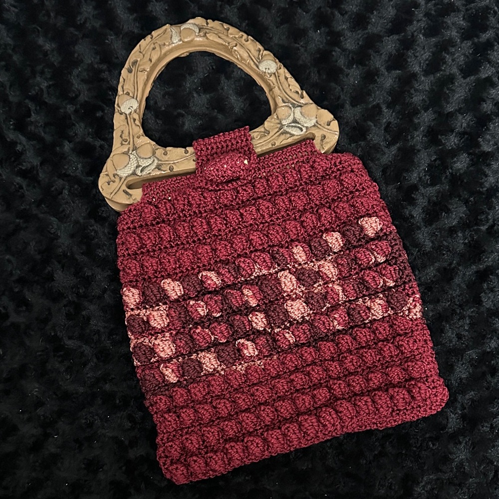 Vintage custom handmade crochet purse acorn handle